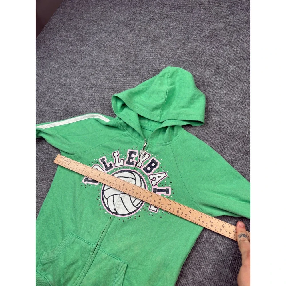 Justice Girls Green Volleyball Graphic Zip Up Hoodie Sweatshirt Size 10